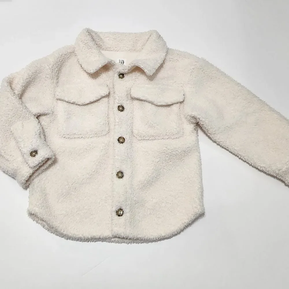 NEW - Gap Toddler Girls - 3 yrs, 4 yrs - Sherpa Shirt Jacket Ivory Frost Beige‎